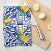 Blaue Fliesen, mediterrane Fliesen, Majolika     Geschirrtuch (Viertel Falte)