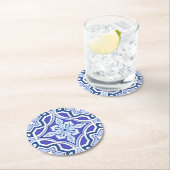 Blaue Fliesen, mediterrane Fliesen, Majolika  Runder Pappuntersetzer (Vor Ort)