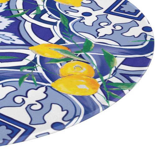 Blaue Fliesen, mediterrane Fliesen, Majolika    Schneidebrett (Ecke)