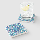 Blaue Fliesen, mediterrane Fliesen, Majolika    Steinuntersetzer (Seitenansicht)