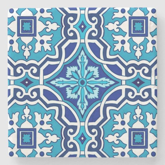 Blaue Fliesen, mediterrane Fliesen, Majolika    Steinuntersetzer (Vorderseite)