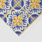 Blaue Fliesen mit gelben Blumen und Pflanzen Seidenpapier (Ausschnitt)