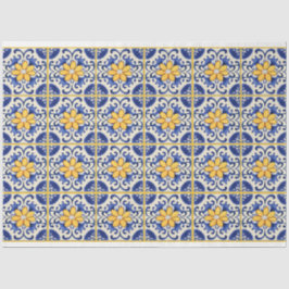 Blaue Fliesen mit gelben Blumen und Pflanzen Seidenpapier