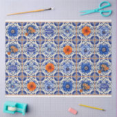 Blaue Fliesen mit orangefarbenen Blume Seidenpapier (Basteln)
