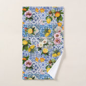 Blaue Fliesen Mittelmeer Blumenmuster  Badhandtuch Set (Handtuch)