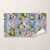 Blaue Fliesen Mittelmeer Blumenmuster  Badhandtuch Set (Handtuch)