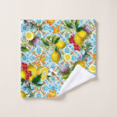 Blaue Fliesen Mittelmeer Blumenmuster  Badhandtuch Set (Waschlappen)