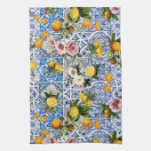 Blaue Fliesen Mittelmeer Blumenmuster  Geschirrtuch (Vertikal)