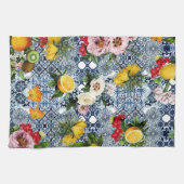 Blaue Fliesen Mittelmeer Blumenmuster  Geschirrtuch (Horizontal)