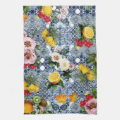 Blaue Fliesen Mittelmeer Blumenmuster  Geschirrtuch (Vertikal)