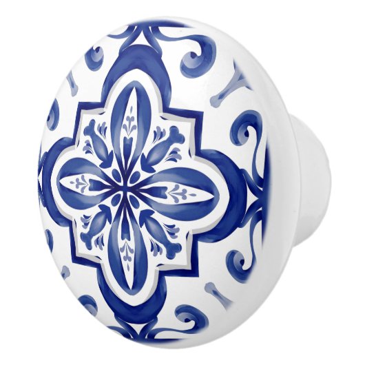 Blaue Fliesen, Mosaik, Majolika, Keramikknauf (Rechts)