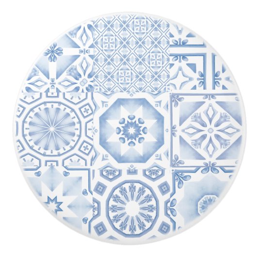 Blaue Fliesen, Mosaik, Majolika, Keramikknauf (Vorderseite)