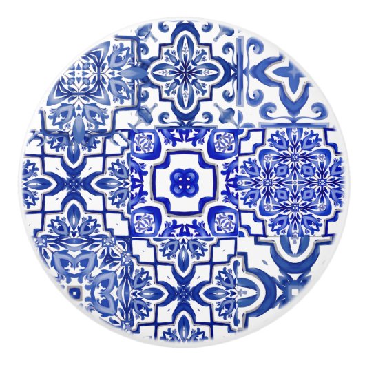 Blaue Fliesen, Mosaik, Majolika, Keramikknauf (Vorderseite)