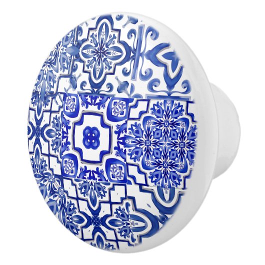 Blaue Fliesen, Mosaik, Majolika, Keramikknauf (Rechts)