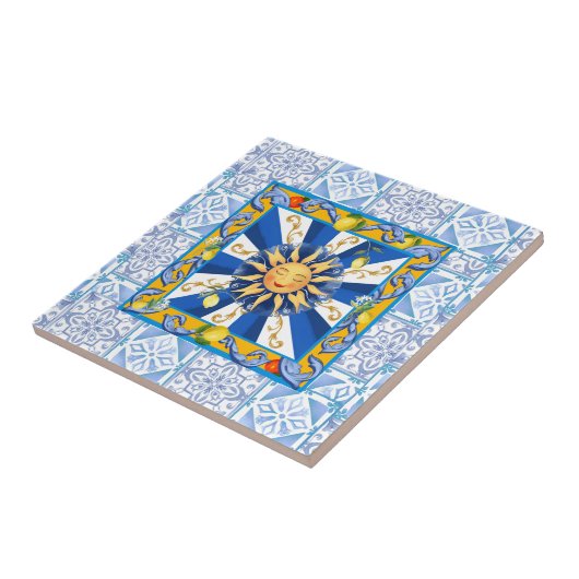 Blaue Fliesen, Mosaik, Majolika, Zitrone, Fliese (Seite)