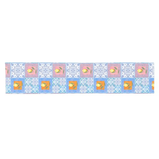 Blaue Fliesen, Mosaik, Majolika, Zitrone, Kurzer Tischläufer (Horizontal)