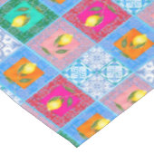 Blaue Fliesen, Mosaik, Majolika, Zitrone, Tischdecke (Schrägansicht)