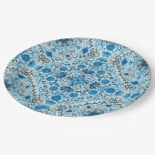 Blaue Fliesen Pappteller (Schrägansicht)