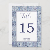 Blaue Fliesen Personalisiert Hochzeitsreise Tischn Einladung (Rückseite)