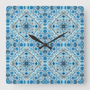 Blaue Fliesen Quadratische Wanduhr