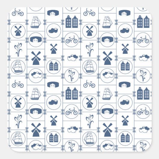 Blaue Fliesen Quadratischer Aufkleber (Vorderseite)