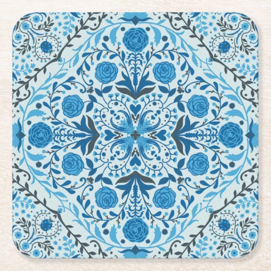 Blaue Fliesen Rechteckiger Pappuntersetzer (Vorderseite)