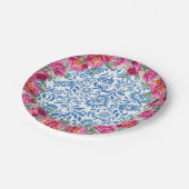 Blaue Fliesen Rosa Blume Mediterranes Party Pappteller (Schrägansicht)