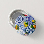 Blaue Fliesen, sizilianisch, majolica, Mosaikkunst Button (Vorne & Hinten)