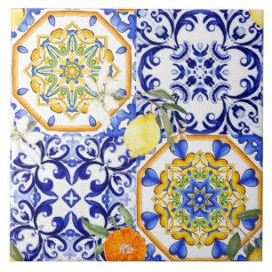 Blaue Fliesen, sizilianisch, majolica, Mosaikkunst Fliese