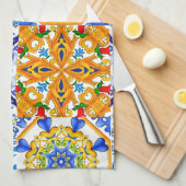 Blaue Fliesen, sizilianisch, majolica, Mosaikkunst Geschirrtuch (Viertel Falte)