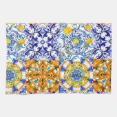 Blaue Fliesen, sizilianisch, majolica, Mosaikkunst Geschirrtuch (Horizontal)