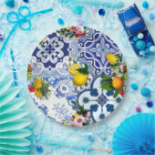 Blaue Fliesen, sizilianisch, majolica, Mosaikkunst Pappteller (Party)