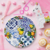 Blaue Fliesen, sizilianisch, majolica, Mosaikkunst Pappteller (Party)