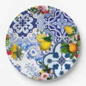 Blaue Fliesen, sizilianisch, majolica, Mosaikkunst Pappteller (Vorderseite)