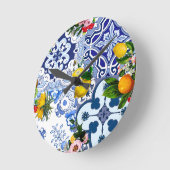 Blaue Fliesen, sizilianisch, majolica, Mosaikkunst Runde Wanduhr (Winkel)