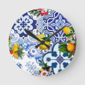 Blaue Fliesen, sizilianisch, majolica, Mosaikkunst Runde Wanduhr (Vorderseite)