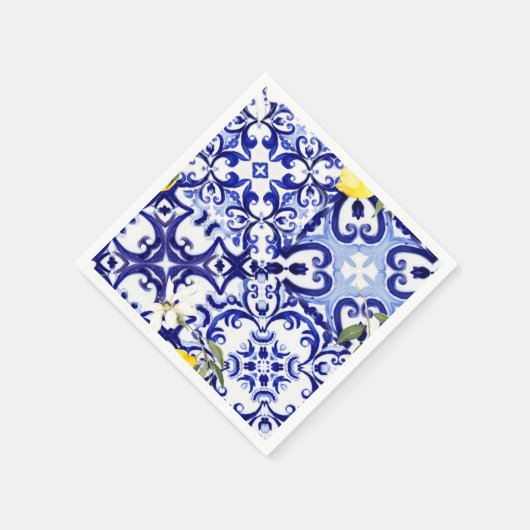 Blaue Fliesen, sizilianisch, majolica, Mosaikkunst Serviette (Ecke)