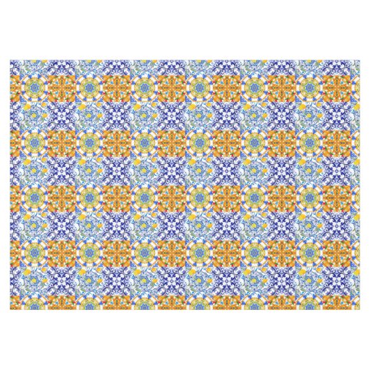Blaue Fliesen, sizilianisch, majolica, Mosaikkunst Tischdecke (Vorderseite (Horizontal))