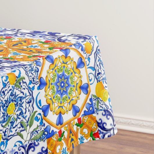 Blaue Fliesen, sizilianisch, majolica, Mosaikkunst Tischdecke (Beispiel)