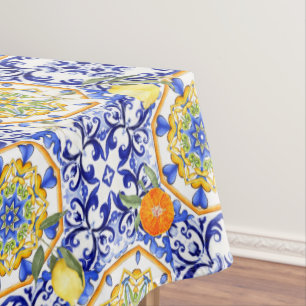 Blaue Fliesen, sizilianisch, majolica, Mosaikkunst Tischdecke