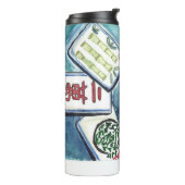 Blaue Fliesen Thermosbecher (Nach links gedreht)