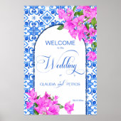 Blaue Fliesen und Bougainvillea - ein elegantes Be Poster (Vorne)