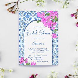 Blaue Fliesen und Bougainvillea, elegant mediterra Einladung