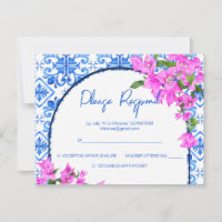 Blaue Fliesen und Bougainvillea, elegant mediterra