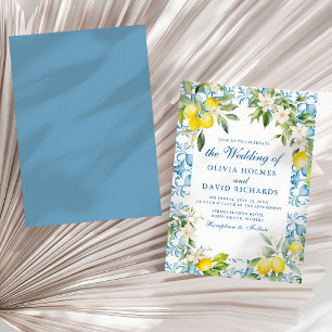 Blaue Fliesen und Lemon Wedding Einladung