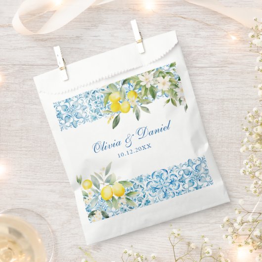 Blaue Fliesen und Lemon Wedding Geschenktütchen (Ausgeschnitten)