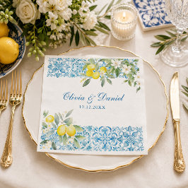 Blaue Fliesen und Lemon Wedding Serviette