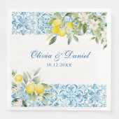 Blaue Fliesen und Lemon Wedding Serviette (Vorderseite)