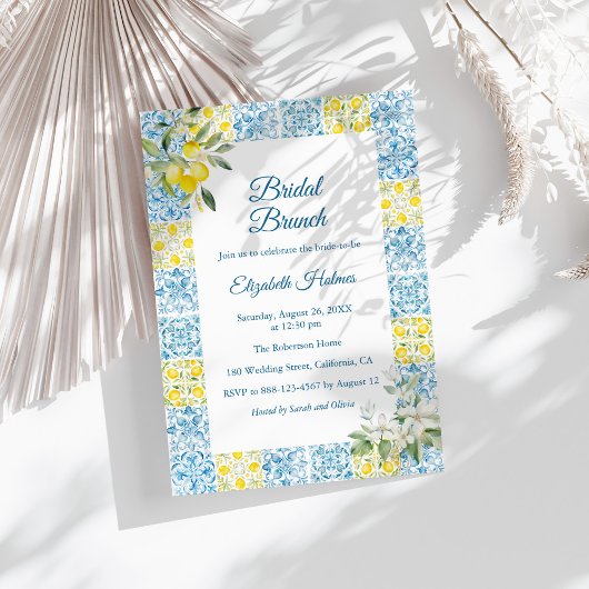 Blaue Fliesen und Lemons Bridal Brunch Einladung