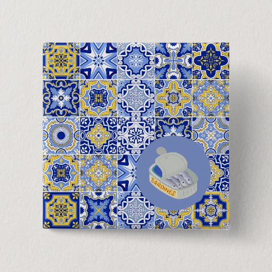Blaue Fliesen und Sardinen Button (Vorderseite)